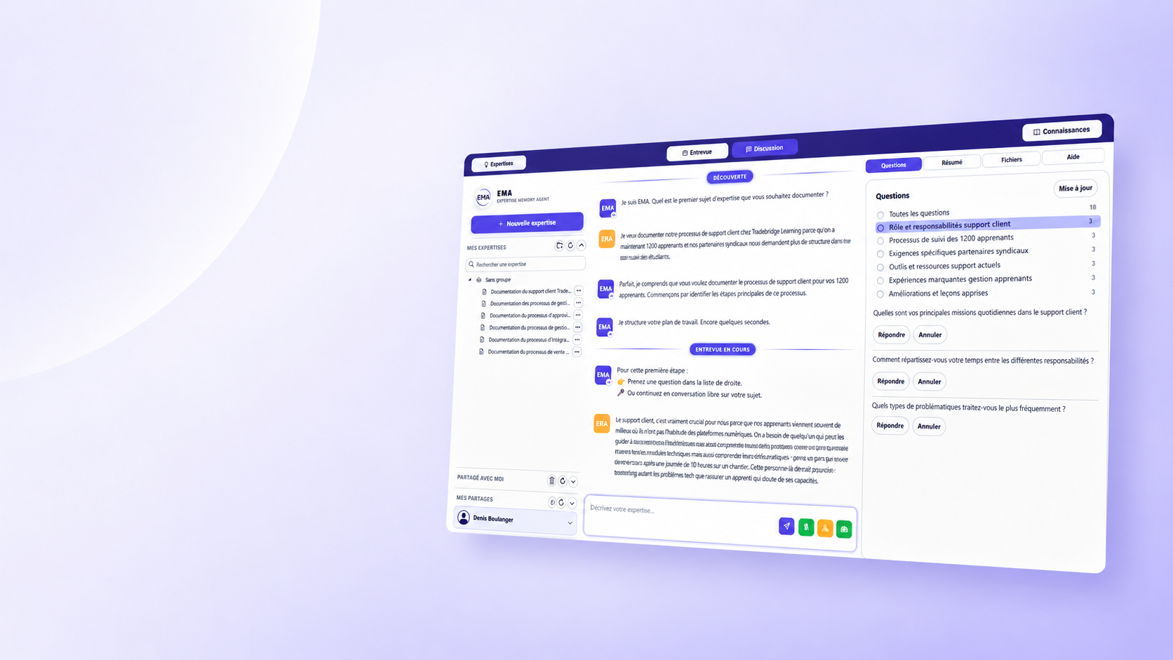 Aperçu d'EMA dans une interface d'entrevue assistée par IA